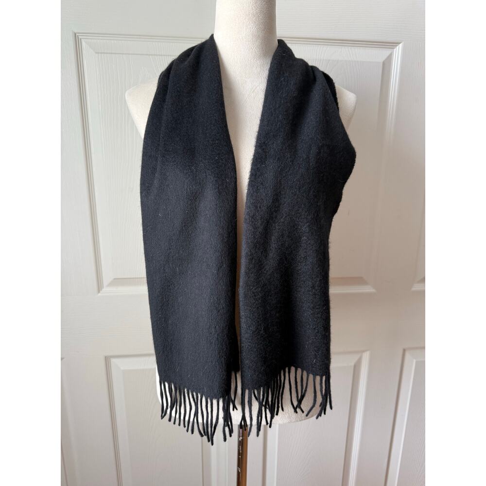 Black 100% Cashmere Fringe Scarf Soft Knit Wrap Minimalist Luxury